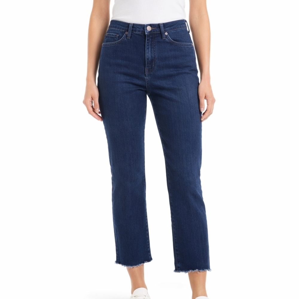 NYDJ Womens Sheri Slim Dark Blue Frayed Hem Jeans Size 10P Petite Stretch Casual